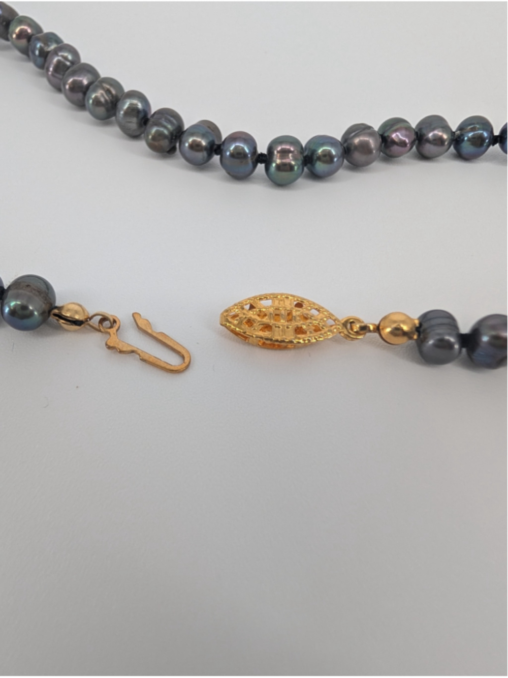 Gray Peacock Freshwater Pearl Necklace Knotted Baroque Potato Pearls 18” - Picture 4 of 11